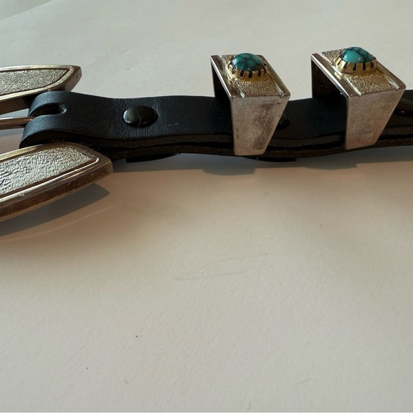 Tony Sanchez Sterling & 14K Gold Turquoise 3-Piece Belt Buckle Set – Vintage - Picture 4 of 10